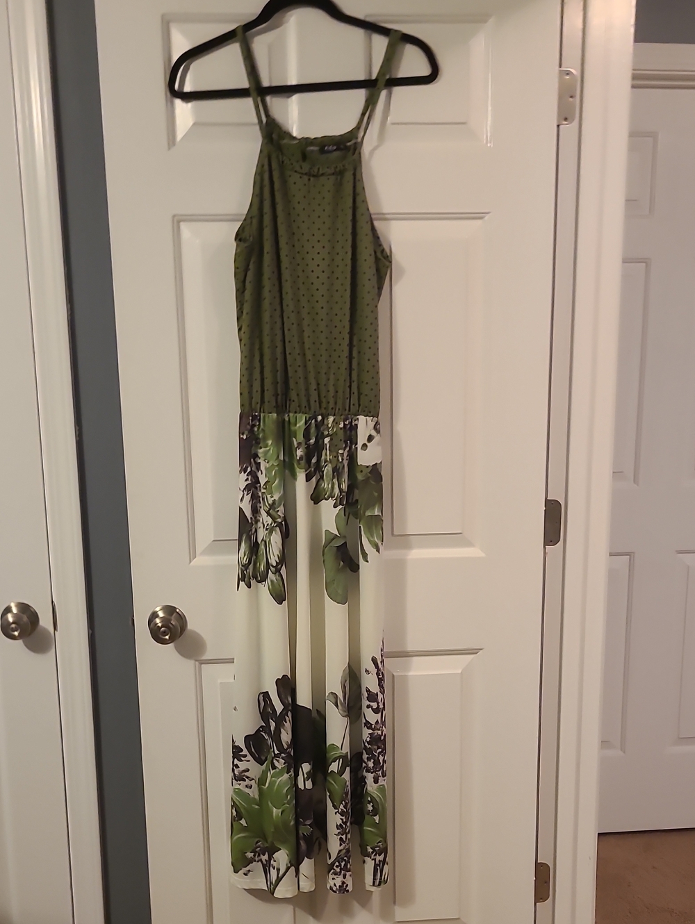 Olive Green Floral Halter-Style Maxi Dress